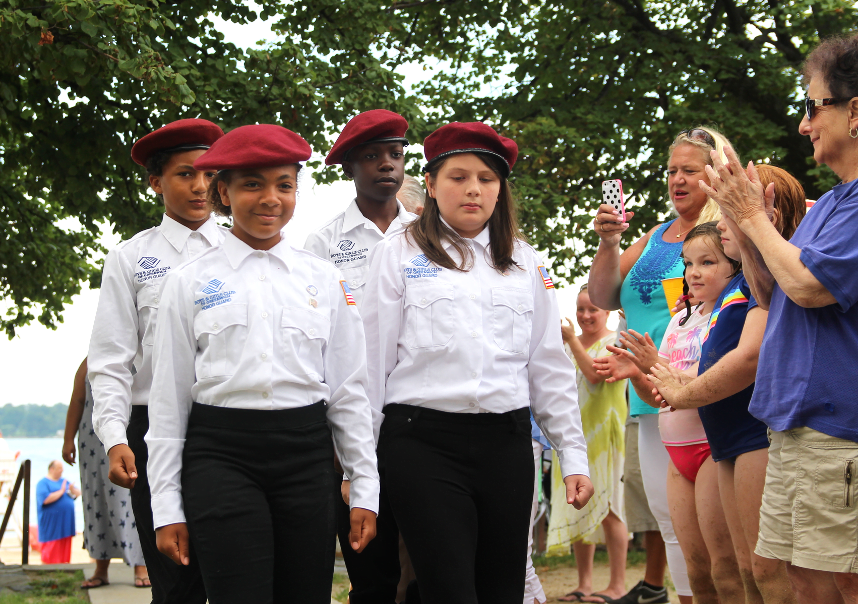 The Boys and Girls Club of Greenwich's honor guard participated in the 100th anniversary of Island Beach. Aug 25, 2018 Photo: Leslie Yager