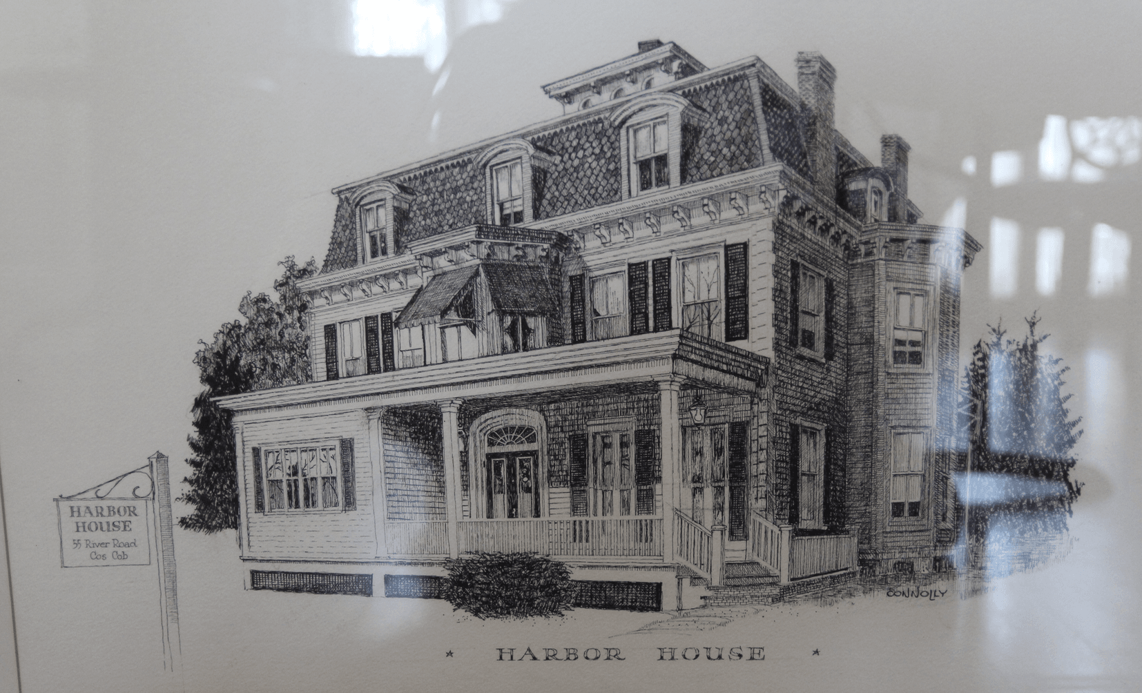 Vintage illustration of "Harbor House" in Cos Cob