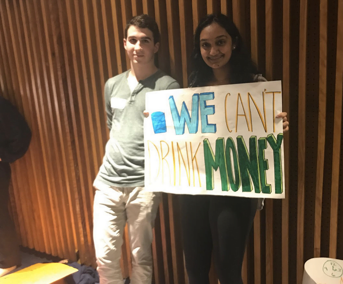 Greenwich High School students with posters that reflected their support of an ordinance banning fracking waste in Greenwich.