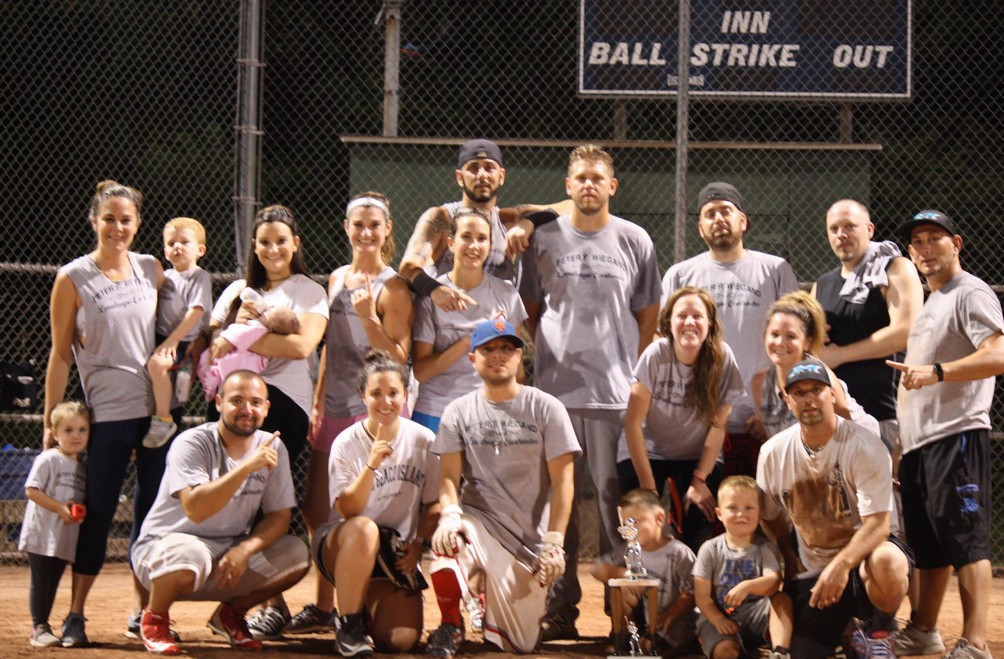 Wiegand Landscaping Co-Ed Softball Team after winning the Town Co-Ed Softball Championship.    