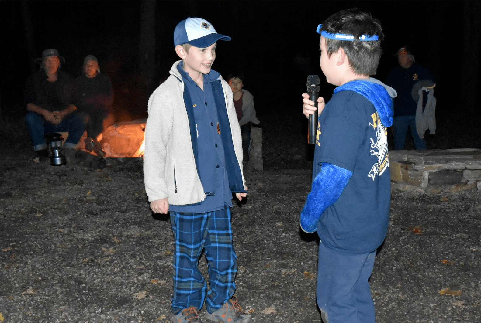 Cub Scouts perform skits at campfire at Greenwich Scouting's Fall Festival at Seton Scout Reservation.