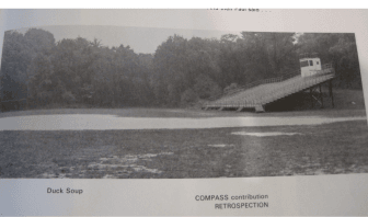 The bleachers are old but they weren't always in their current location. GHS was built on wetlands before the Wetlands Act passed in 1972 and the fields were often under water. Students in the 1970s joked about bringing flippers for outdoor PE class. In 1976 a helicopter lifted the bleachers and flew them up the hill to their current location.