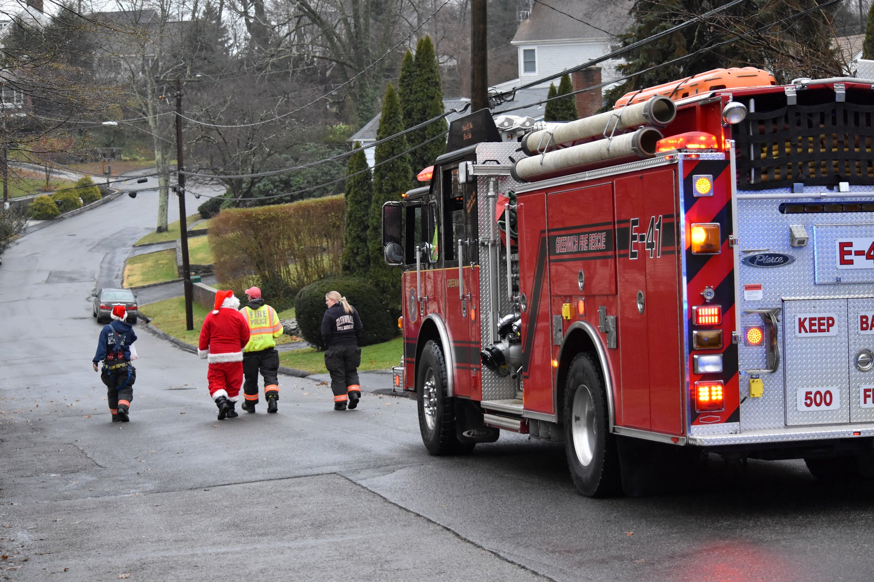 Glenville Volunteer Fire Co visited families in the community in full uniform along with Santa, music and candy canes. Dec 16, 2018 Photo: Heather Brown Lowthert