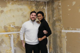 Alexandros Ntaoulas and Roxanna Francis-Ntaoulas inside the space at 205 East Putnam Ave at Mill Pond, where they will open Greek Tale in the spring. Photo: Leslie Yager