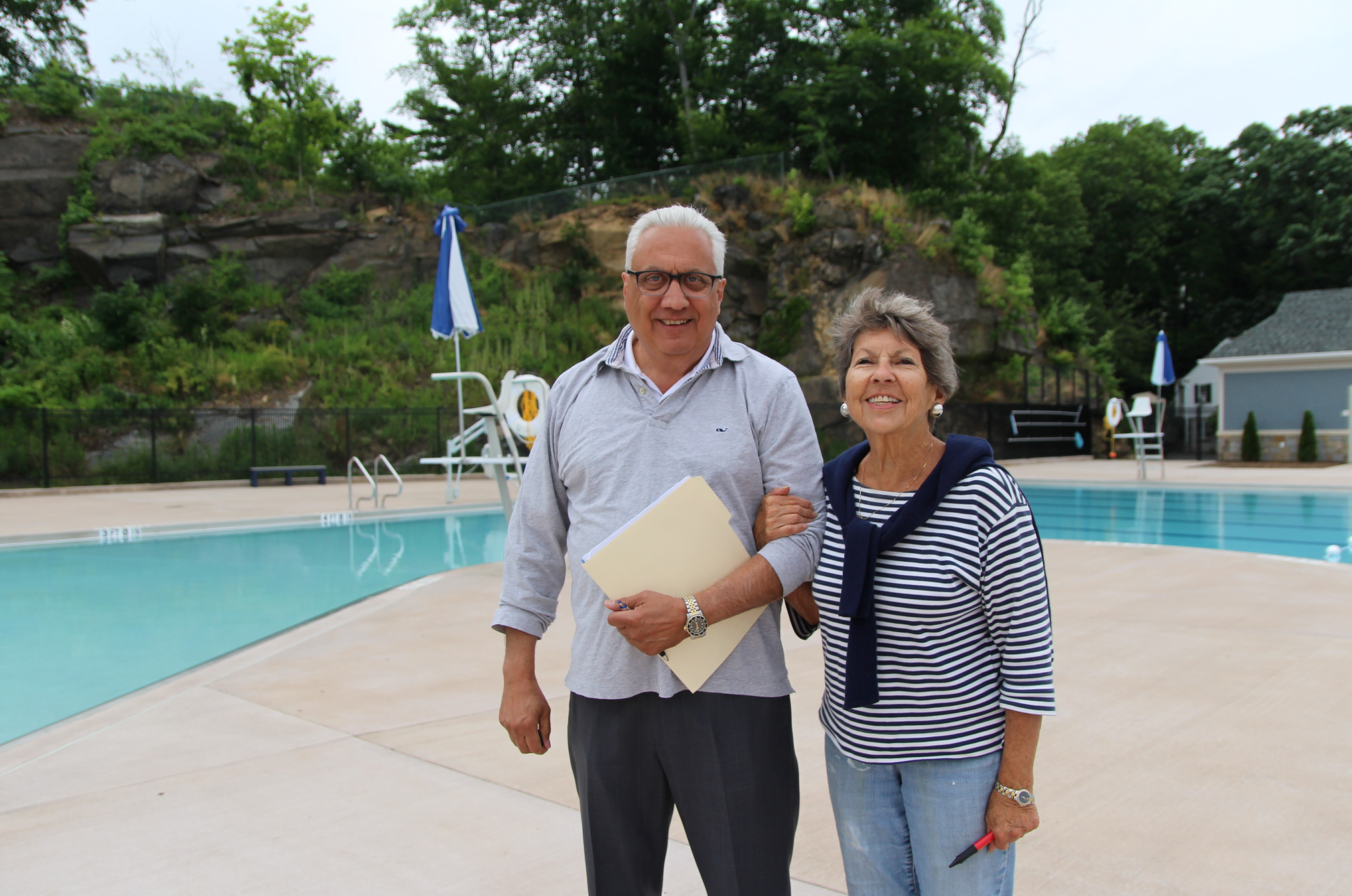 Parks & Rec director Joe Siciliano with Susie Baker days before the official opening of the Greenwich Pool at Byram Park. June 2018 Photo: Leslie Yager