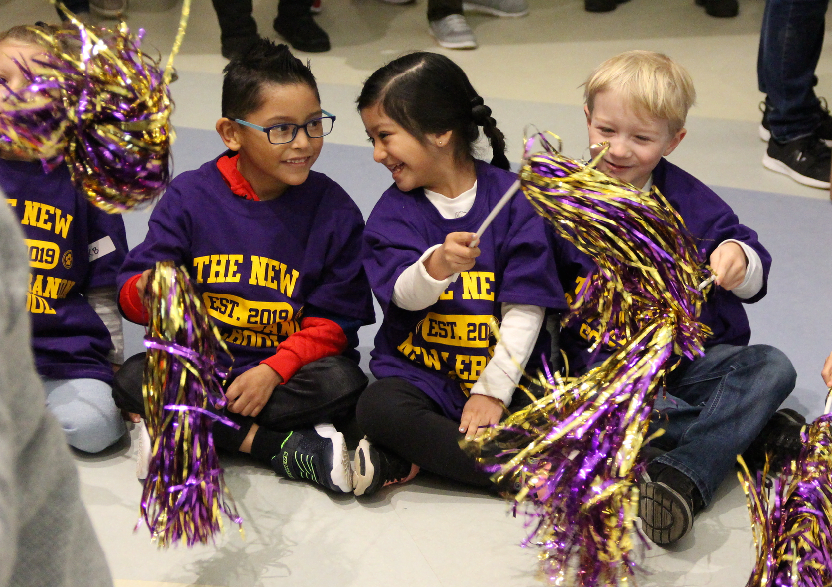 Students and staff were all in new purple and gold t-shirts and coordinating pom poms to celebrate the opening of the new New Lebanon School. Feb 20, 2019 Photo: Leslie Yager
