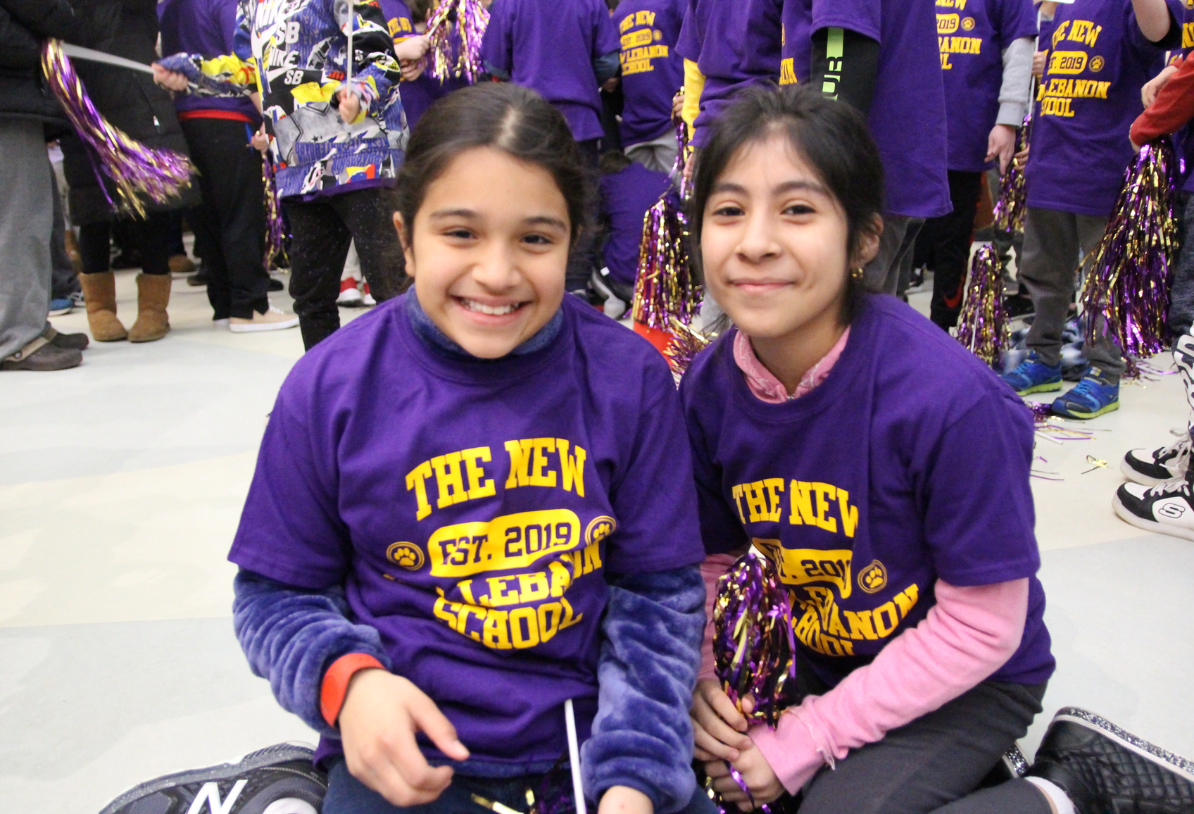 Students and staff were all in new purple and gold t-shirts and coordinating pom poms to celebrate the opening of the new New Lebanon School. Feb 20, 2019 Photo: Leslie Yager