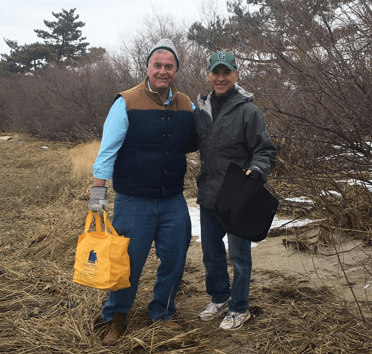 State Reps Steve Meskers and Fred Camillo at the beach cleanup at Tod's Pt. March 3, 2019 contributed photo