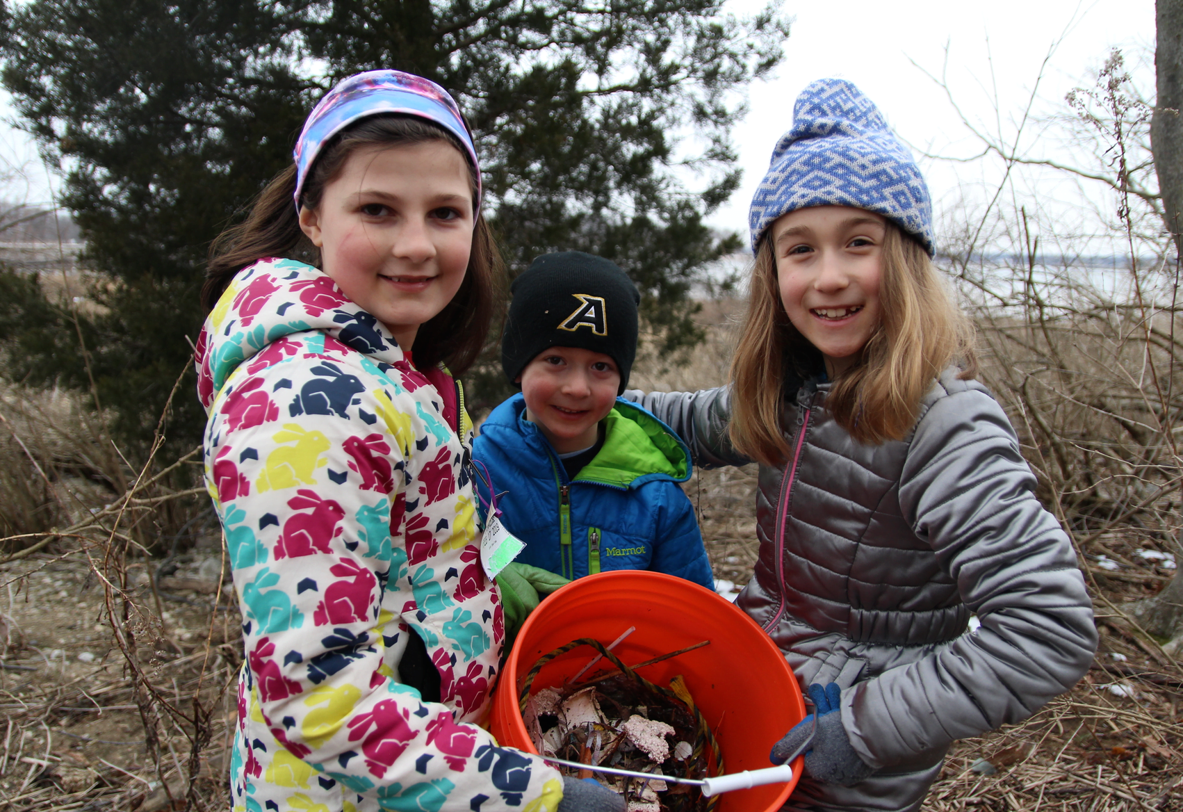 Madeleine Martin and Guiliana Amodeo of Riverside School said they had fun collecting debris at Greenwich Point. March 3, 2019 Photo: Leslie Yager