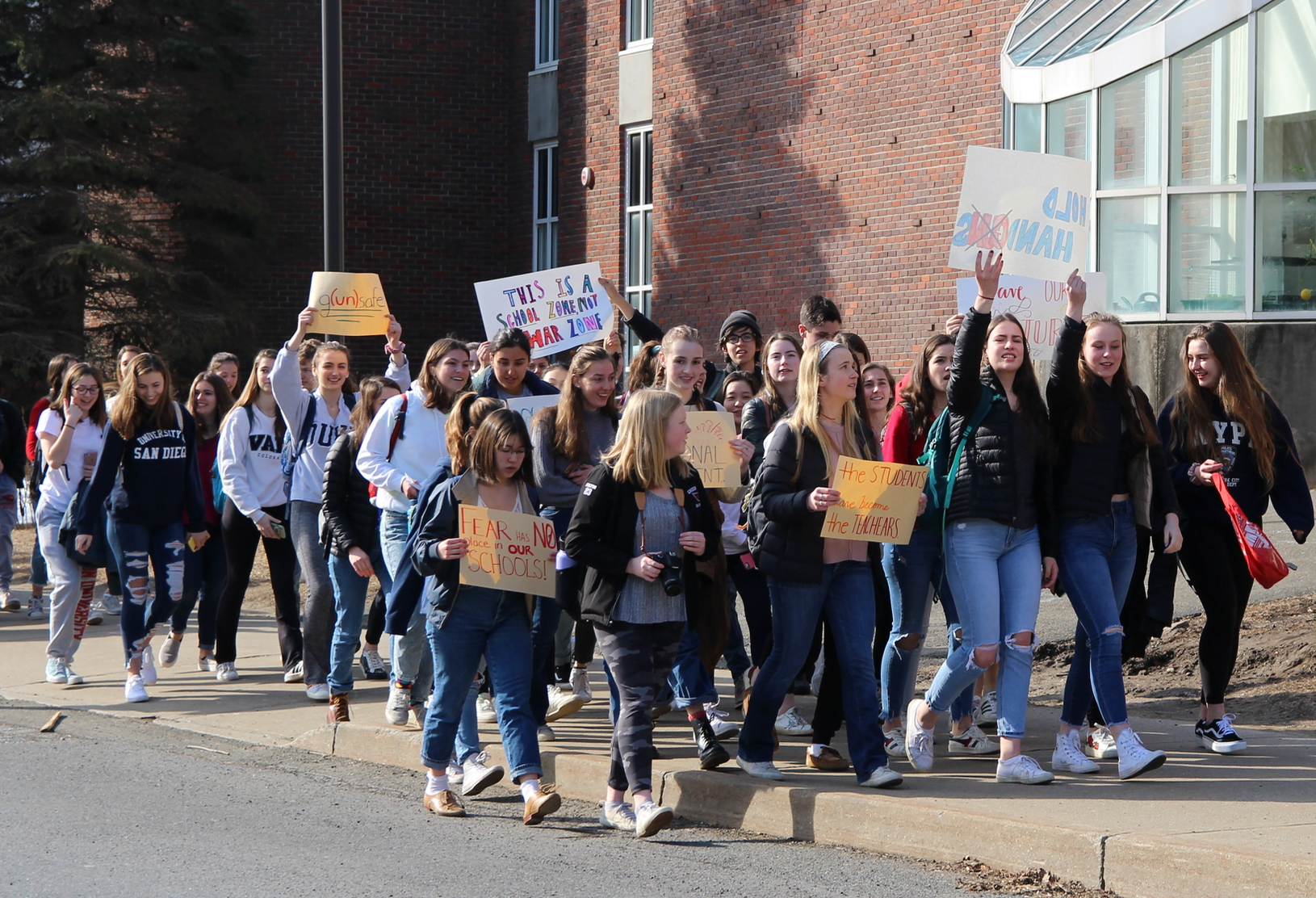 Greenwich High School students participated in a national walk out to protest gun violence. March 14, 2019 Photo: Leslie Yager