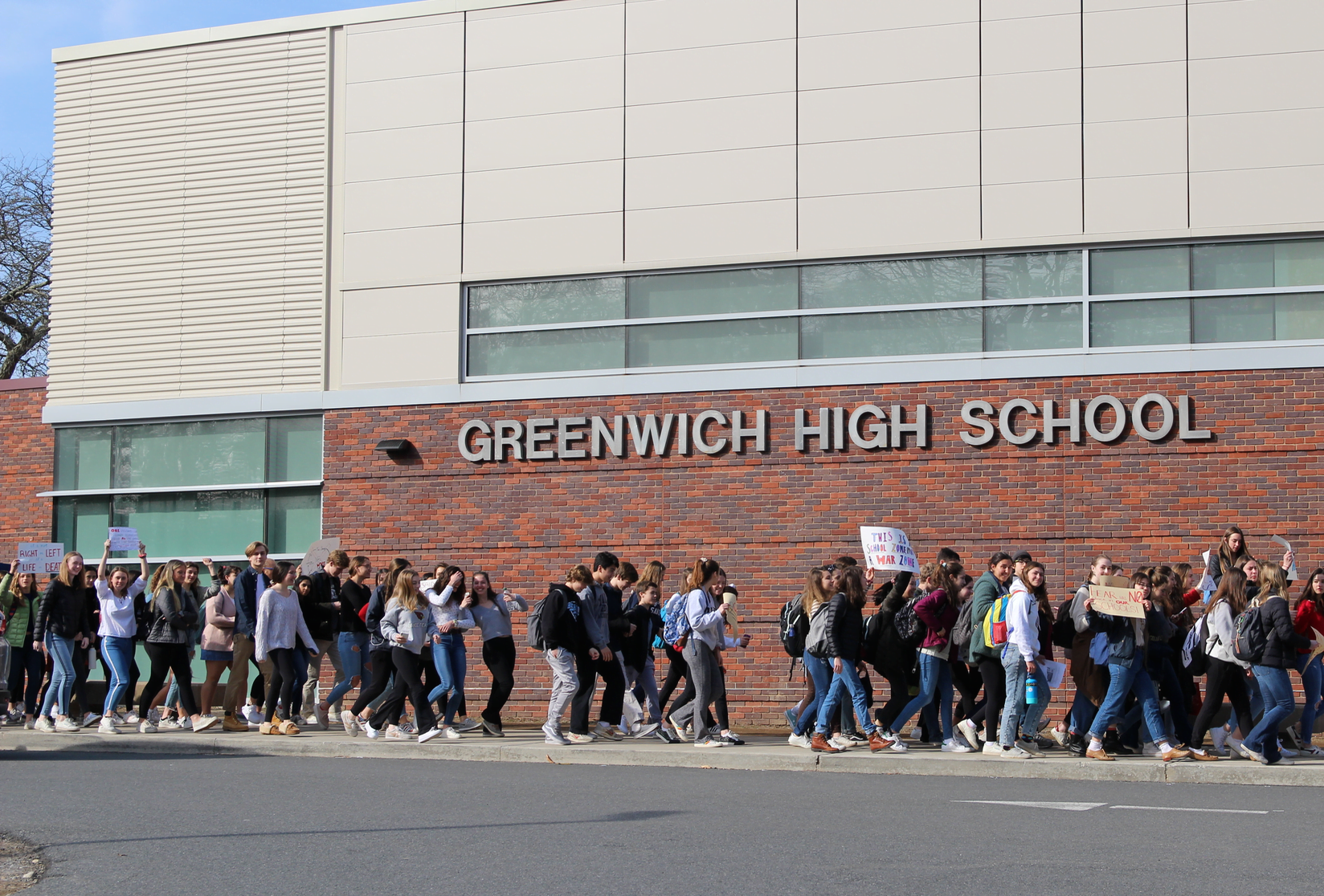Greenwich High School students participated in a national walk out to protest gun violence. March 14, 2019 Photo: Leslie Yager