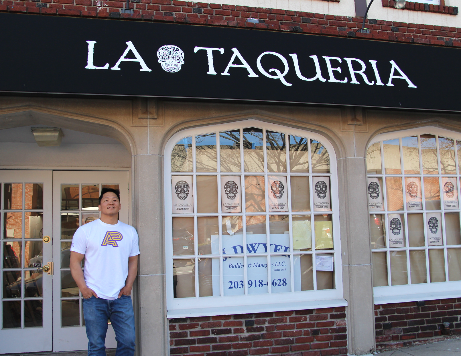 Dennis Lake outside his soon-to-open La Taqueria on Greenwich Avenue. April 22, 2019. Photo: Leslie Yager