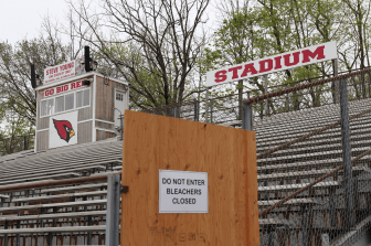 Closed bleachers at Cardinal Field. Photo: Leslie Yager