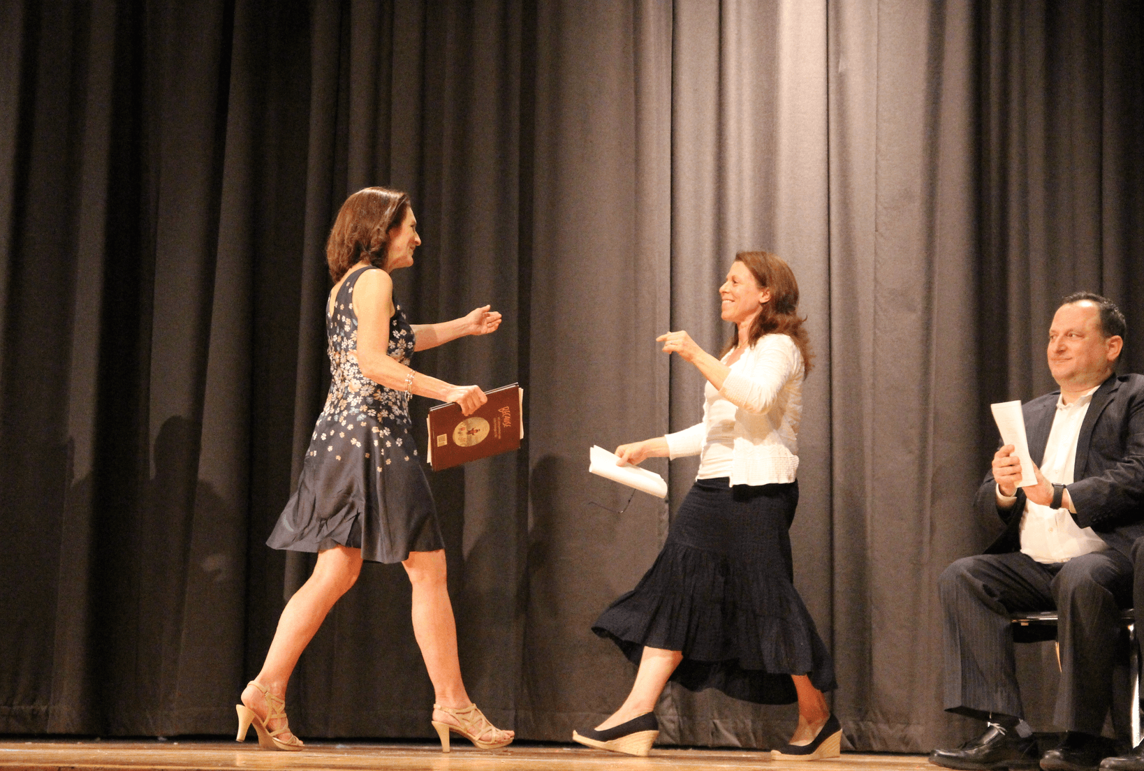 Kate Miserocchi greets her nominator Lisa Small at the Distinguished Teacher Awards Ceremony. May 7, 2019 Photo: Leslie Yager