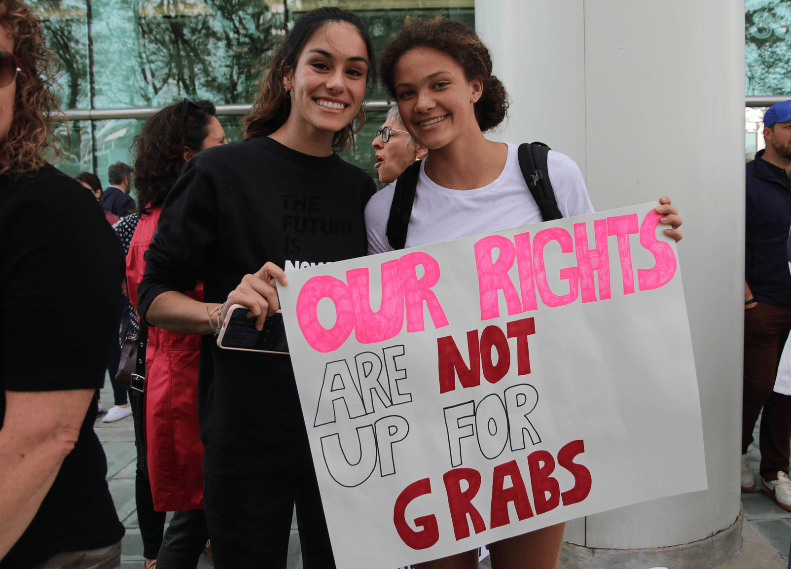 Bella Subramanian and Maya Walker at Stamford Government Center. May 17, 2019 Photo: Leslie Yager