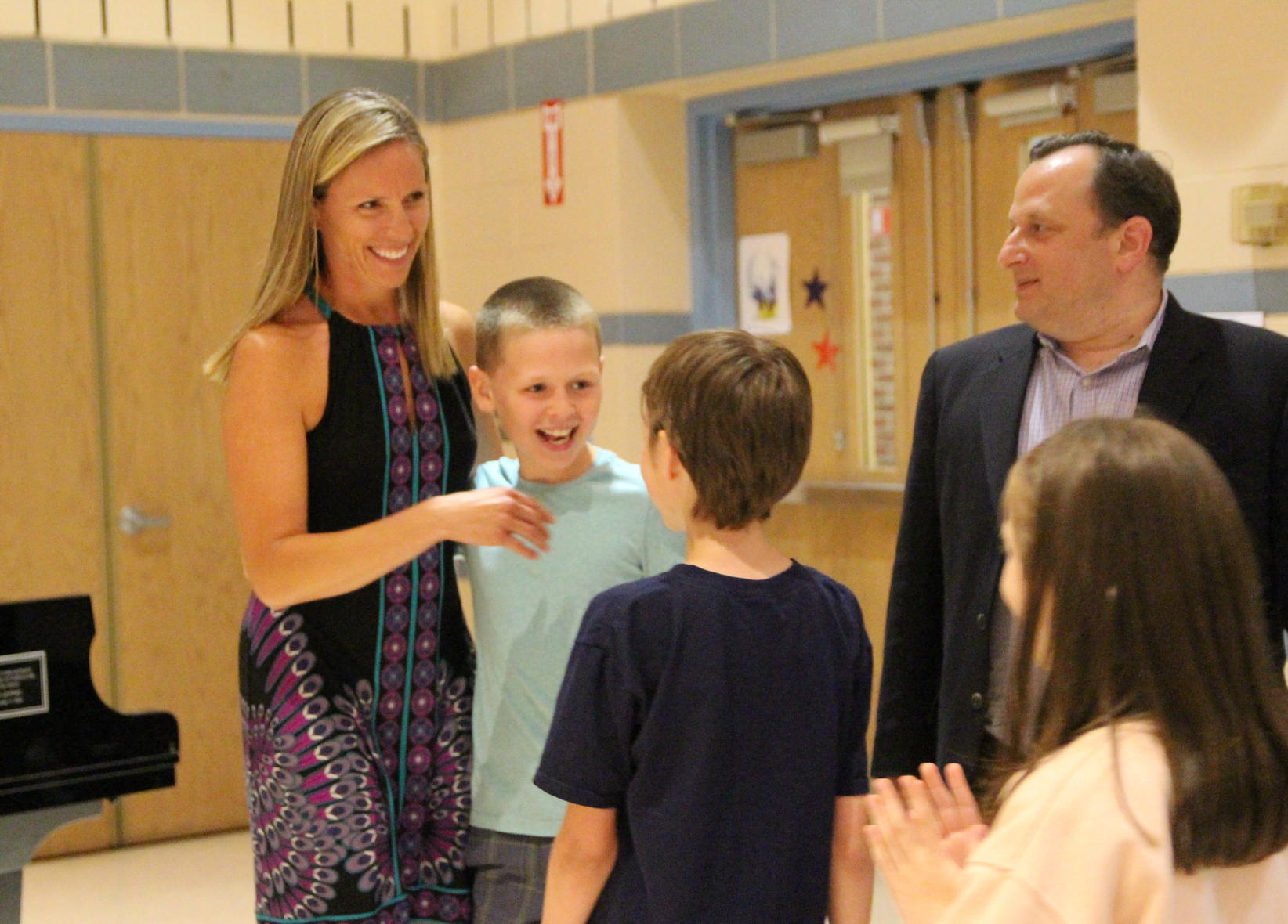 Students of students North Mianus School grade 3 teacher Crystal Kitselman who was named Teacher of the Year. June 14, 2019. Photo: Leslie Yager