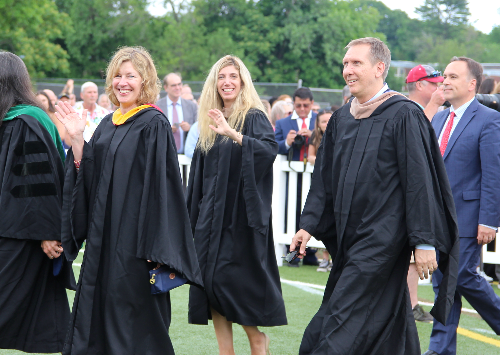 BOE members Lauren Raben, Kathleen Stowe and Peter Sherr at the GHS Class of 2019 graduation. June 17, 2019 Photo: Leslie Yager