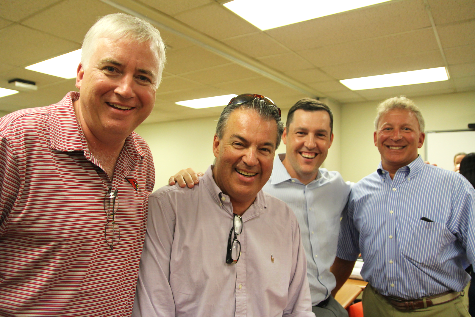 Members of the Greenwich Athletic Foundation Rich Fulton, Randy Caravella, Rob Burton and Rick Kral at the Board of Education meeting on July 25, 2019 Photo: Leslie Yager
