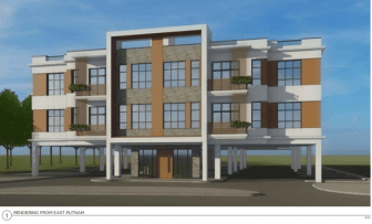 Rendering of proposed 20 unit apartment building for 1205 East Putnam Ave in Riverside next to McDonald's presented to the Architectural Review Committee on Aug 7, 2019.