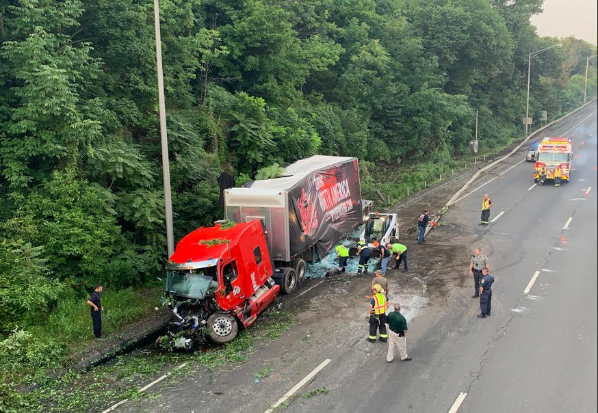 Tractor trailer accident on I95 by exit 2 northbound August 7, 2019. Contributed photo: Liz Eckert