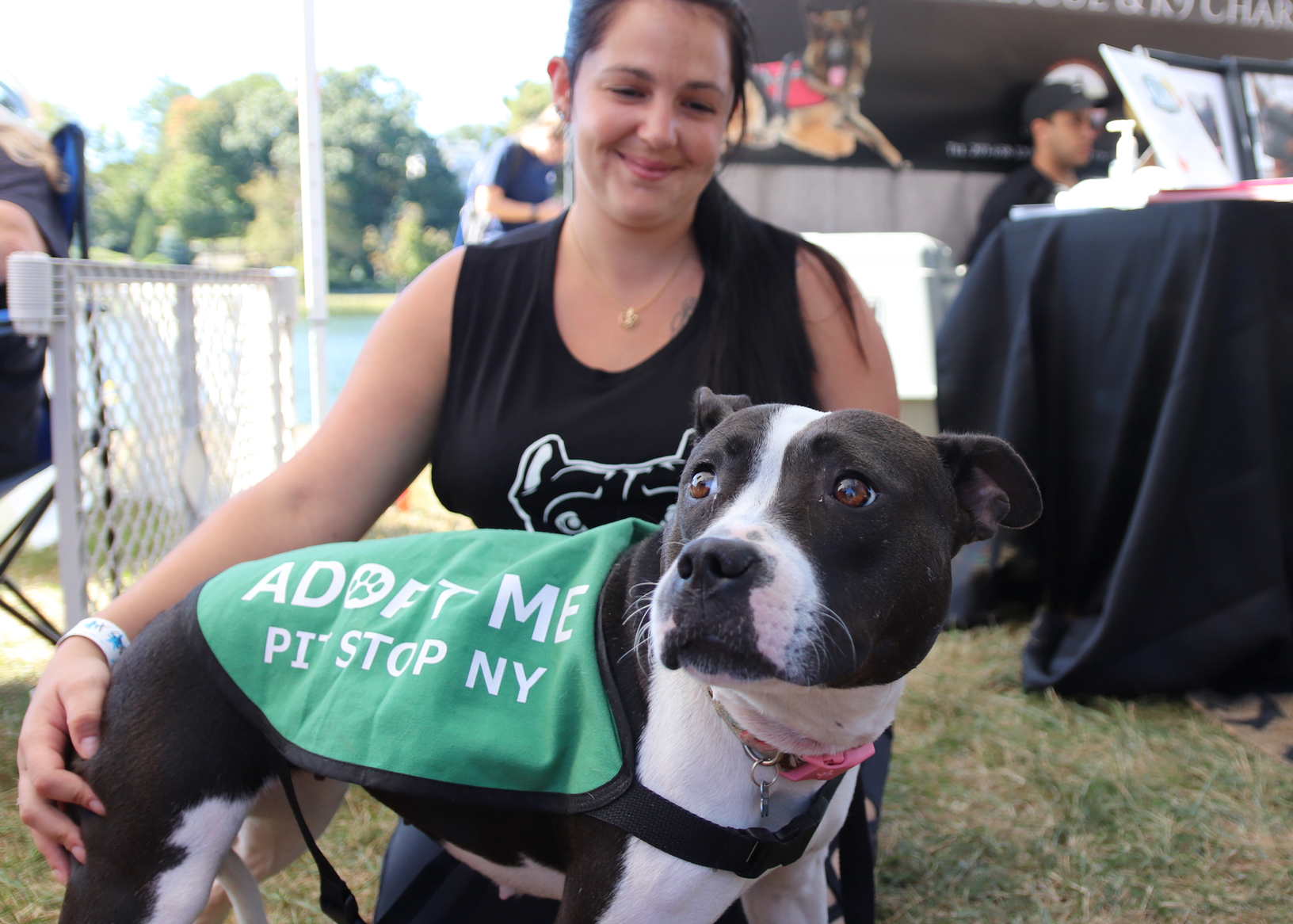 Jess Zullo with Sally who is about two years old and is good with cats,kids, dogs and people! Available to adopt from Pit Stop. Sept 29, 2019 Photo: Leslie Yager