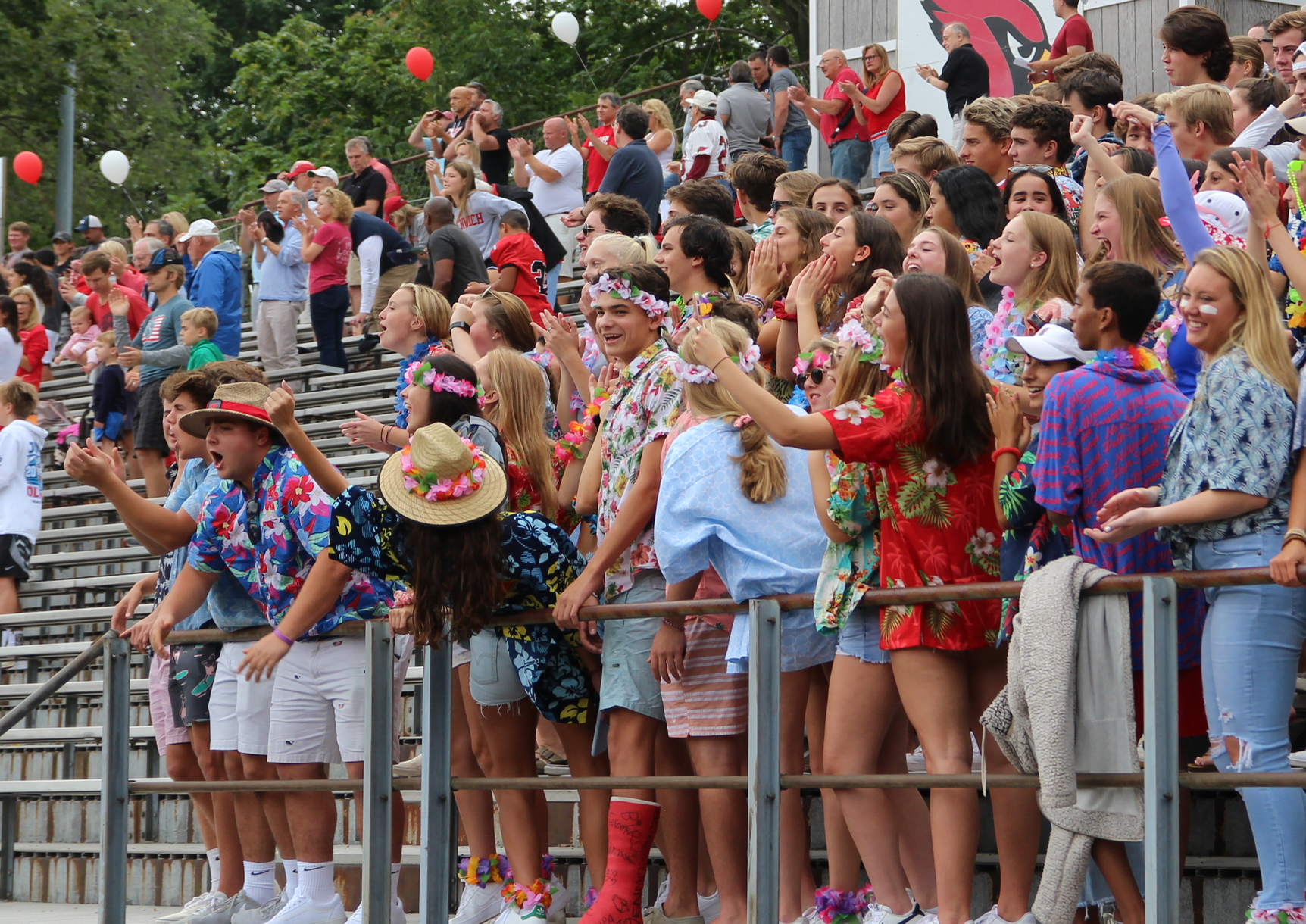 Cardinal Crazies selected a beach theme for the season opener football game vs Danbury Hatters. Sept 14, 2019 Photo: Leslie Yager