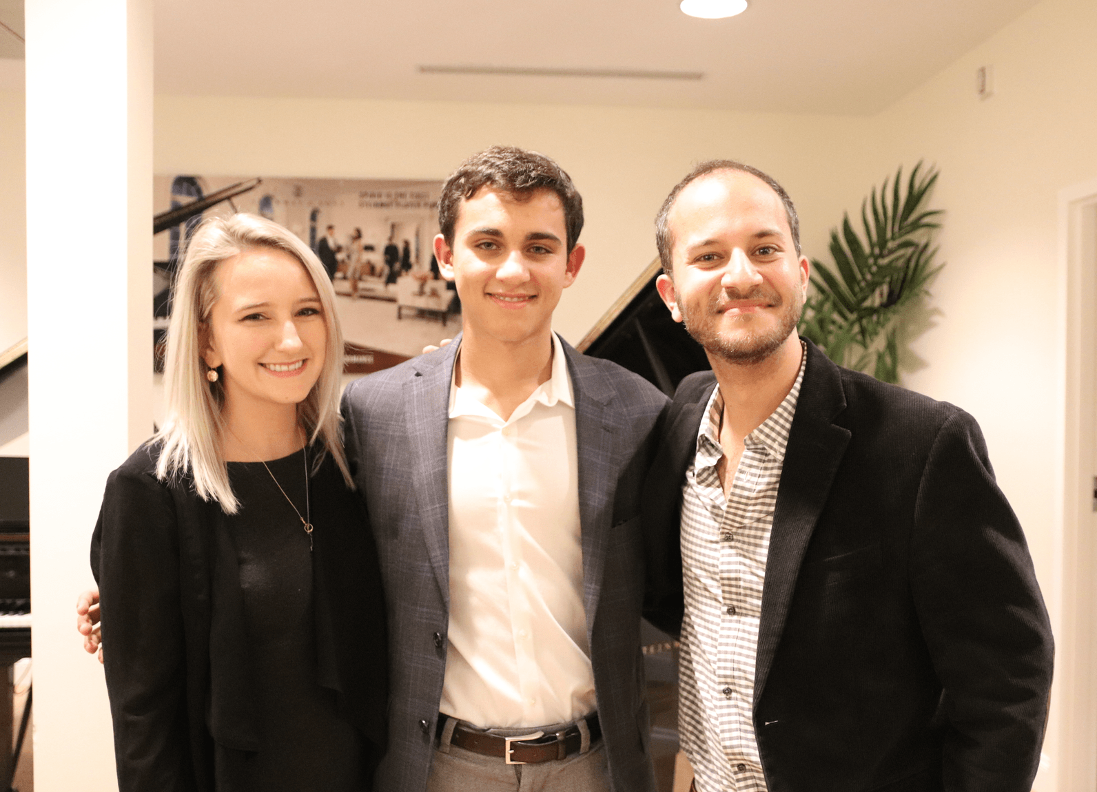 Suzanne from Steinway & Sons, Lucas Gazianis and Itamar Gov-Ari. Oct 21, 2019 Photo: Leslie Yager