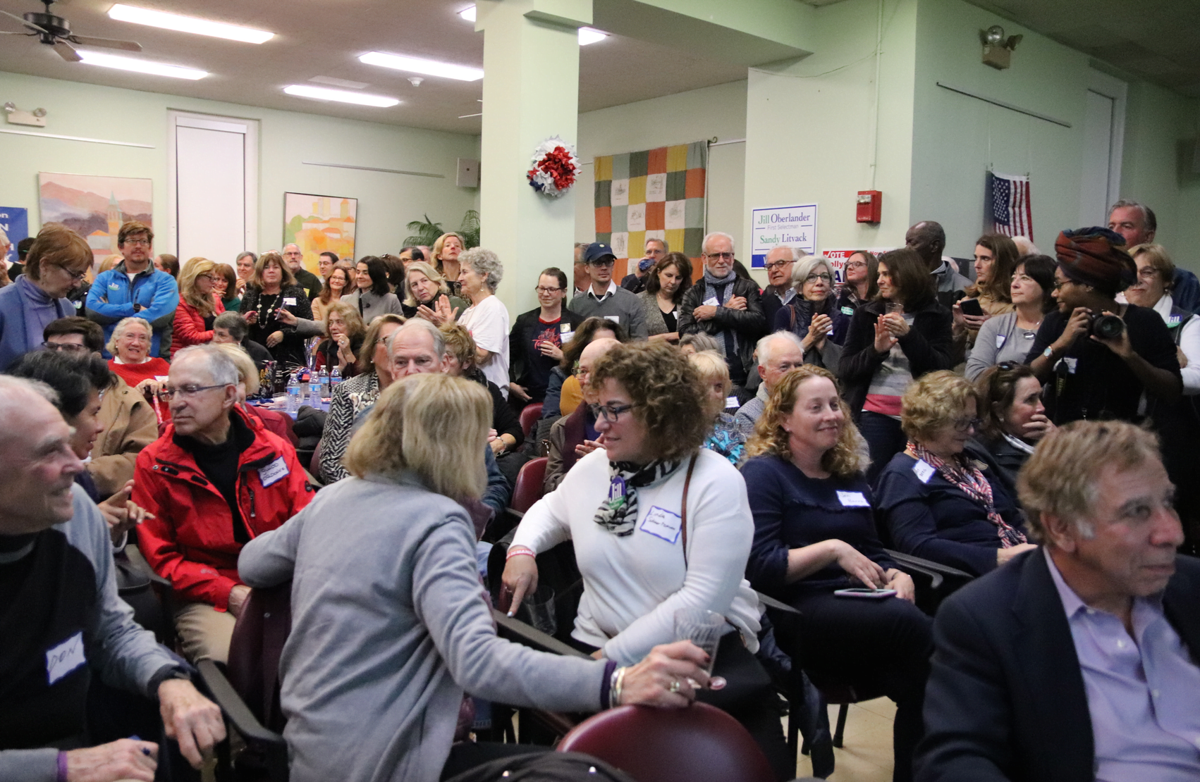 The crowd at the Senior Center was disappointed as First Selectman candidate Jill Oberlander conceded her loss to Republican Fred Camillo. Nov 5, 2019 Photo: Leslie Yager