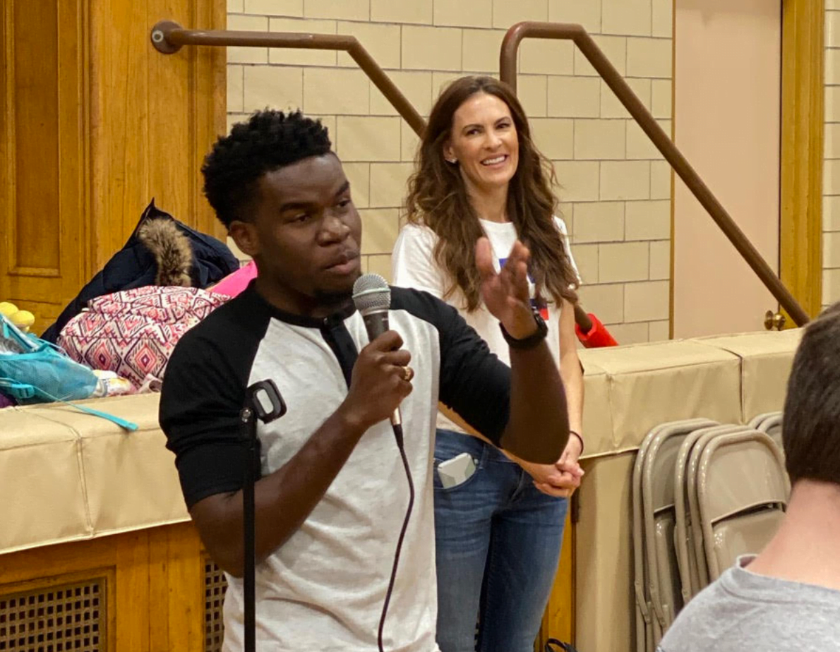 Donken Christopher Andre, 23, one of Danita’s Children’s orphans spoke at Riverside School about what the conditions in Haiti are like. Contributed photo