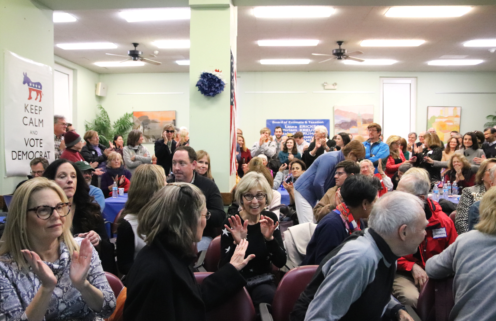 Democrats at the Senior Center were disappointed as First Selectman candidate Jill Oberlander conceded her loss to Republican Fred Camillo. Nov 5, 2019 Photo: Leslie Yager