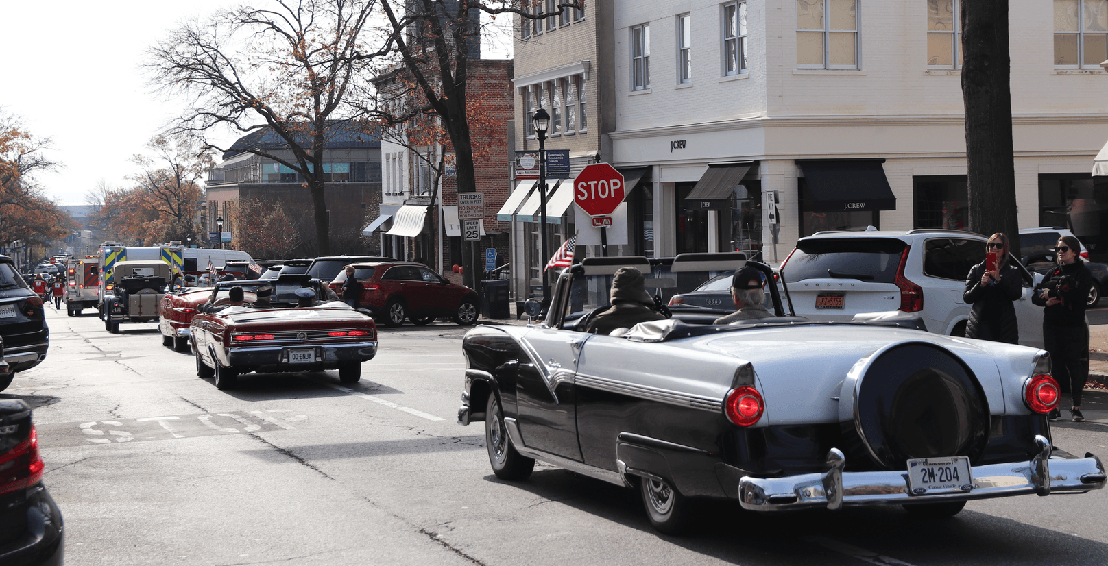 Veterans were invited to ride in style in vintage cars down Greenwich Avenue to the ceremony at the World War I monument. Nov 11, 2019 Photo: Leslie Yager