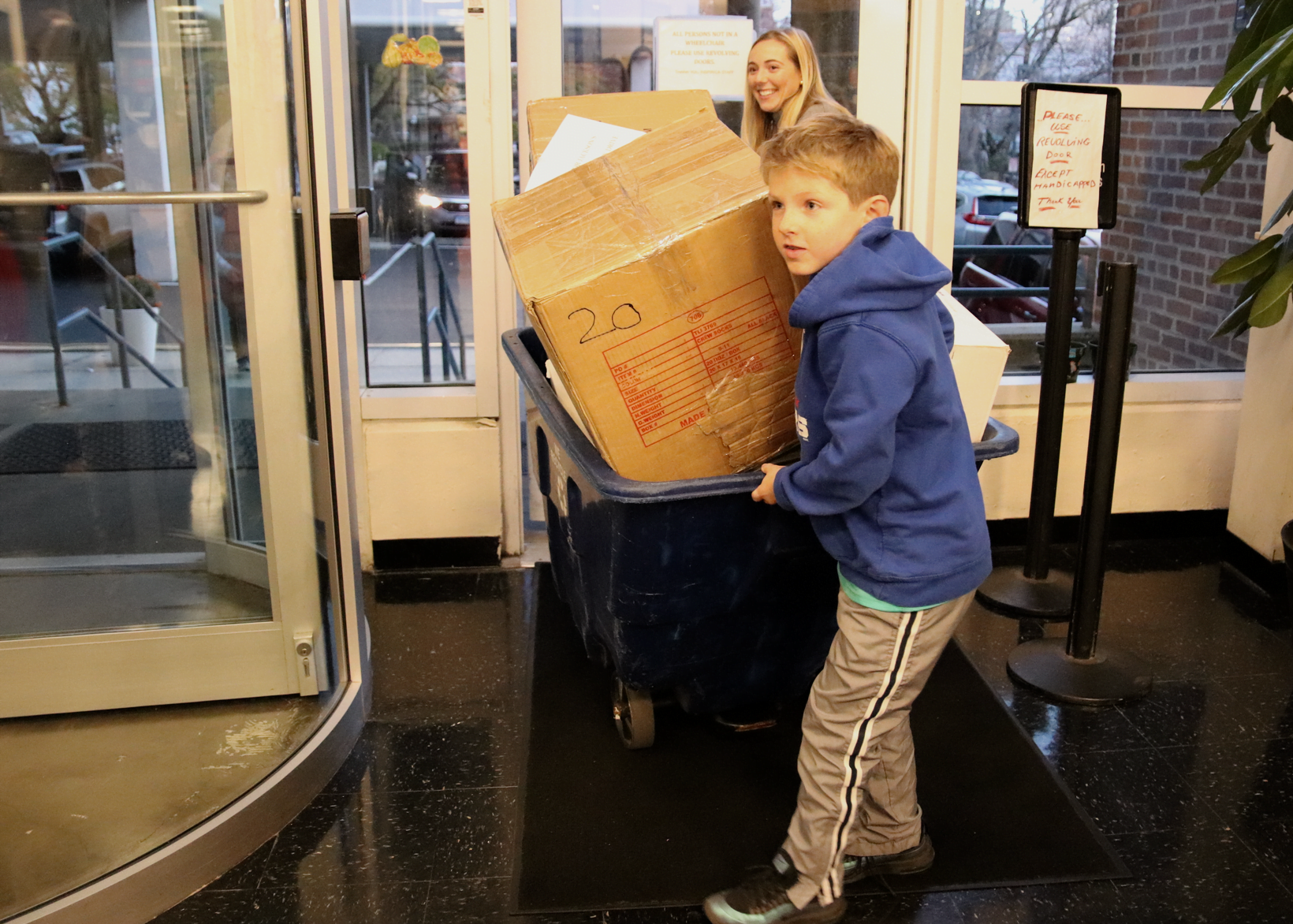 Jackson Bogardus delivered 2,493 pairs of socks to Inspirica at 141 Franklin Street. Photo: Leslie Yager