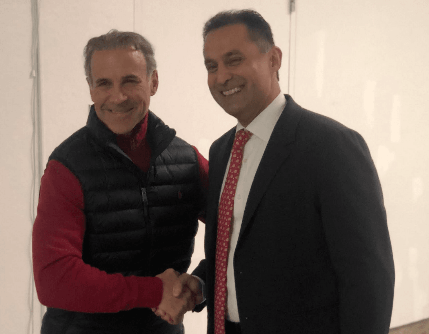 Harry Arora is congratulated by First Selectman Fred Camillo. Arora was nominated by the RTC on Dec 15 to run for Camillo's vacated seat in the 151st House Legislative district. Contributed photo