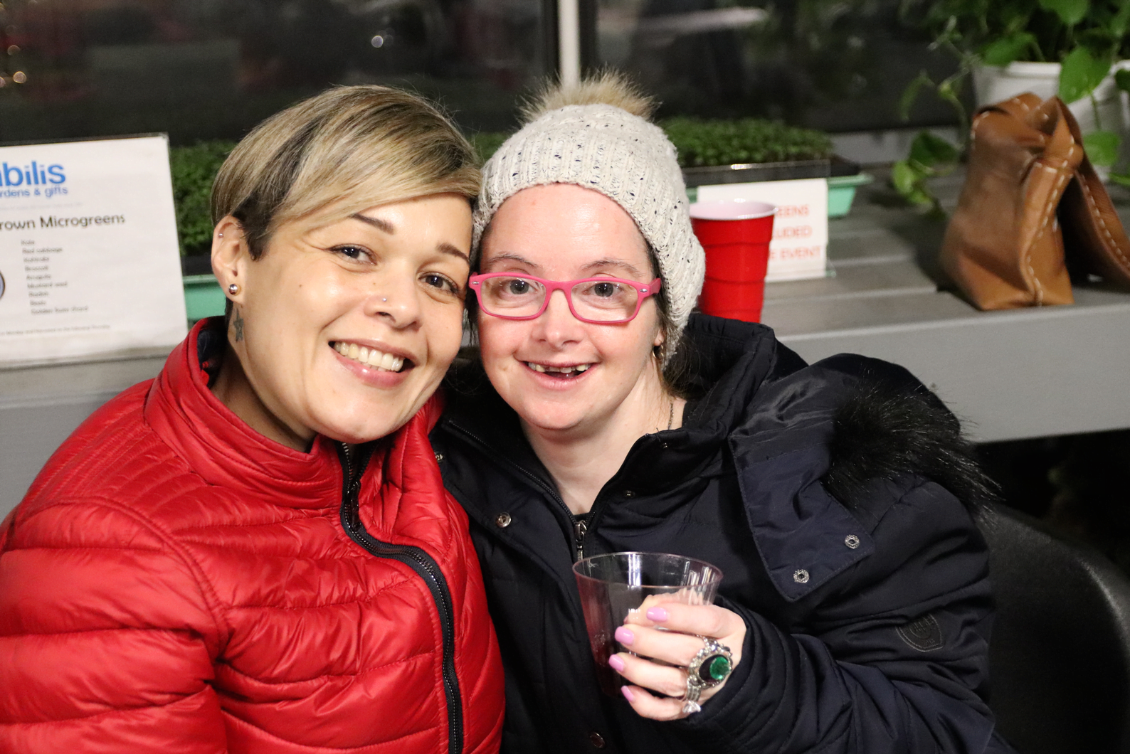 Maria Rivera and Kristy Kasmarski at the Abilis Sip & Shop event. Dec 4, 2019 Photo: Leslie Yager