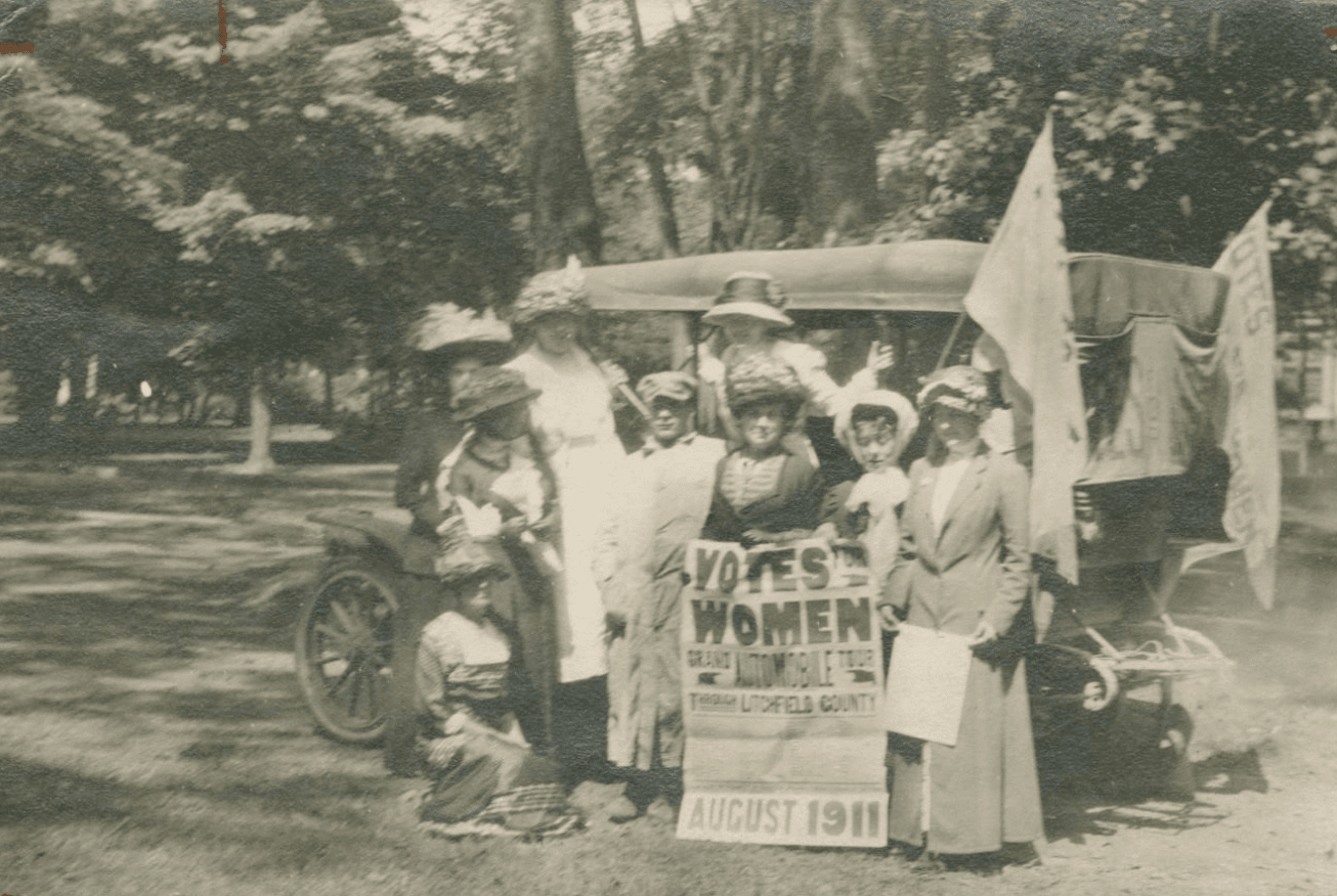  Connecticut Woman Suffrage Association “Grand Automobile Tour” of Litchfield County, CT, 1911 RG 101, State Archives, Connecticut State Library In 1911, Greenwich resident Grace Gallatin Seton participated in a month-long car tour of Litchfield County, with the goal of creating local chapters of the state suffrage association.