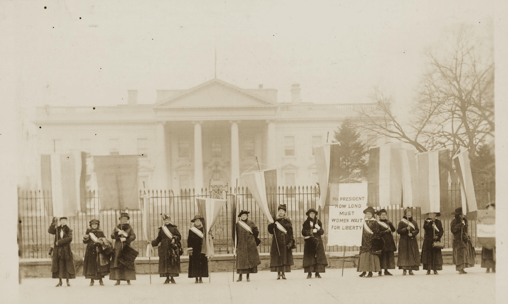 Suffrage - Suffragists Protesting in front of the White House, 1917-1919, Library of Congress. Photo courtesy Greenwich Historical Society