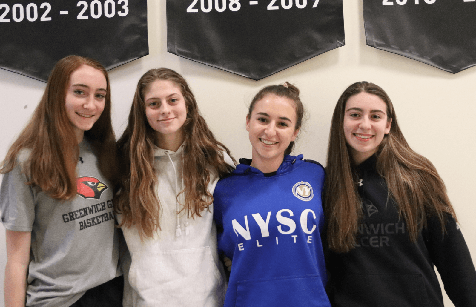 GHS girls basketball team captains Ciara Munnelly, Julia Conforti, Jordan Moses and Beatriz Owens. Feb 4, 2020 Photo: Leslie Yager