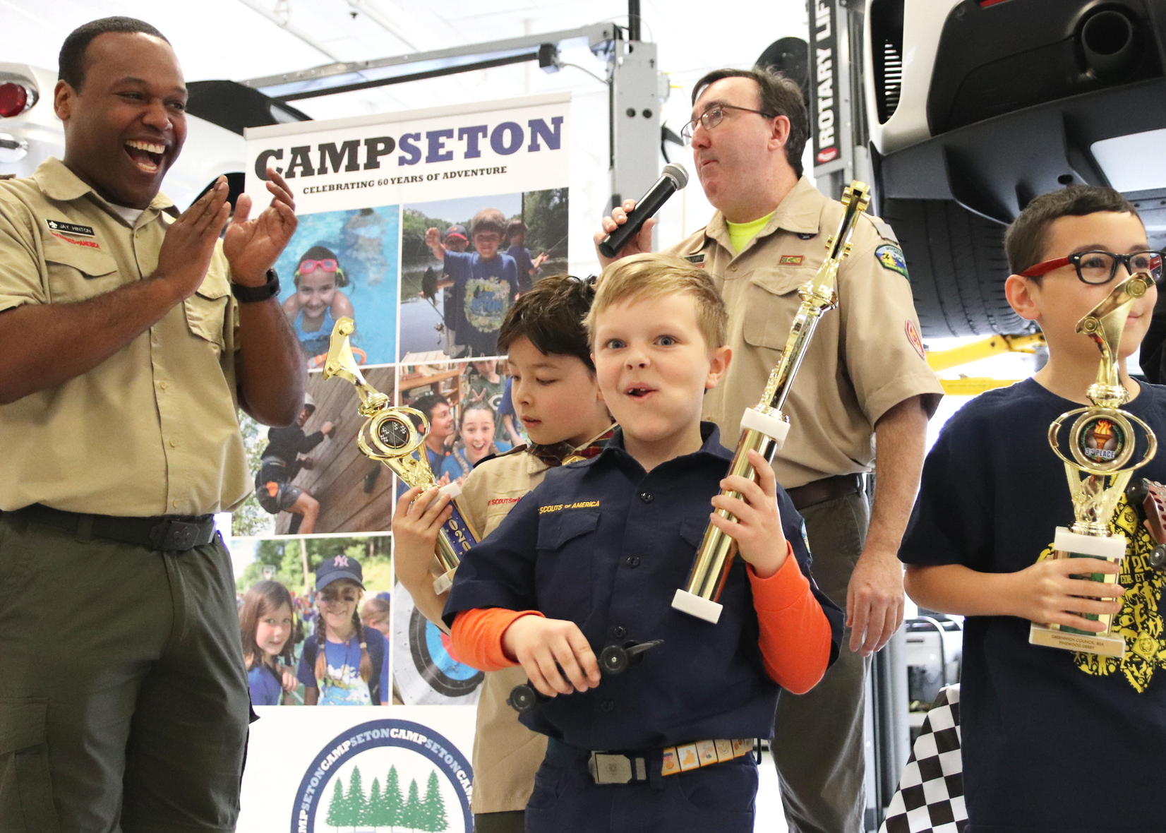 James Henry with his trophy at the Pinewood Derby at Miller Motorcars. Sunday, March 8, 2020 Photo: Leslie Yager