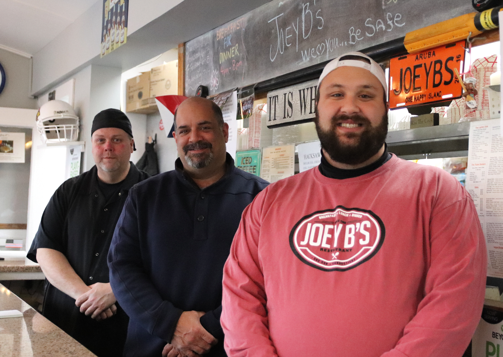 Joey Champagne, Dom Delfino and Justin Currytto at Joey B's. March 23, 2020 Photo: Leslie Yager