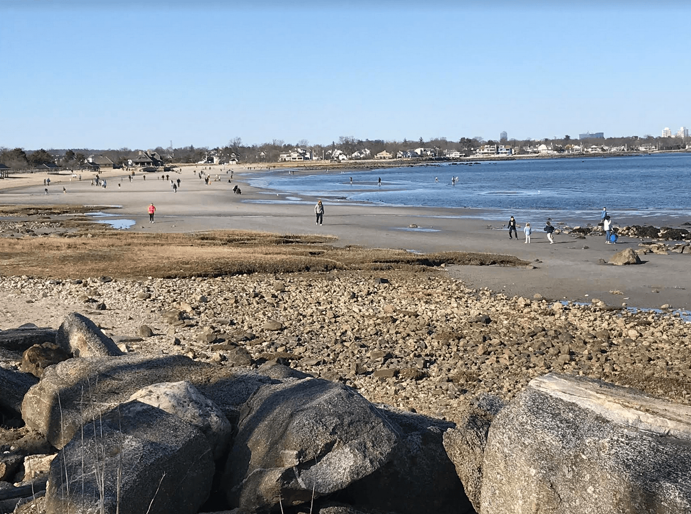 Visitors to Tod's Point practiced social distancing on the beach. March 21, 2020 Photo: Leslie Yager