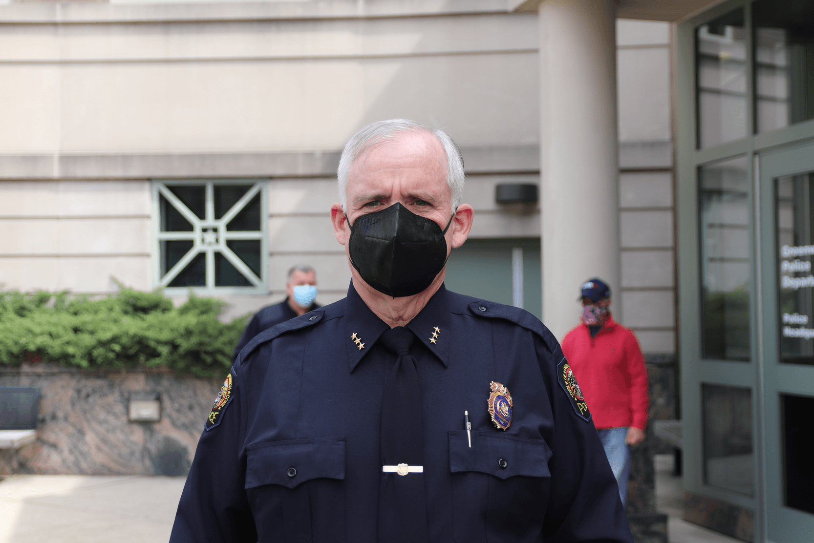 Greenwich Police Chief James Heavey outside the public safety complex. April 14, 2020 Photo: Leslie Yager