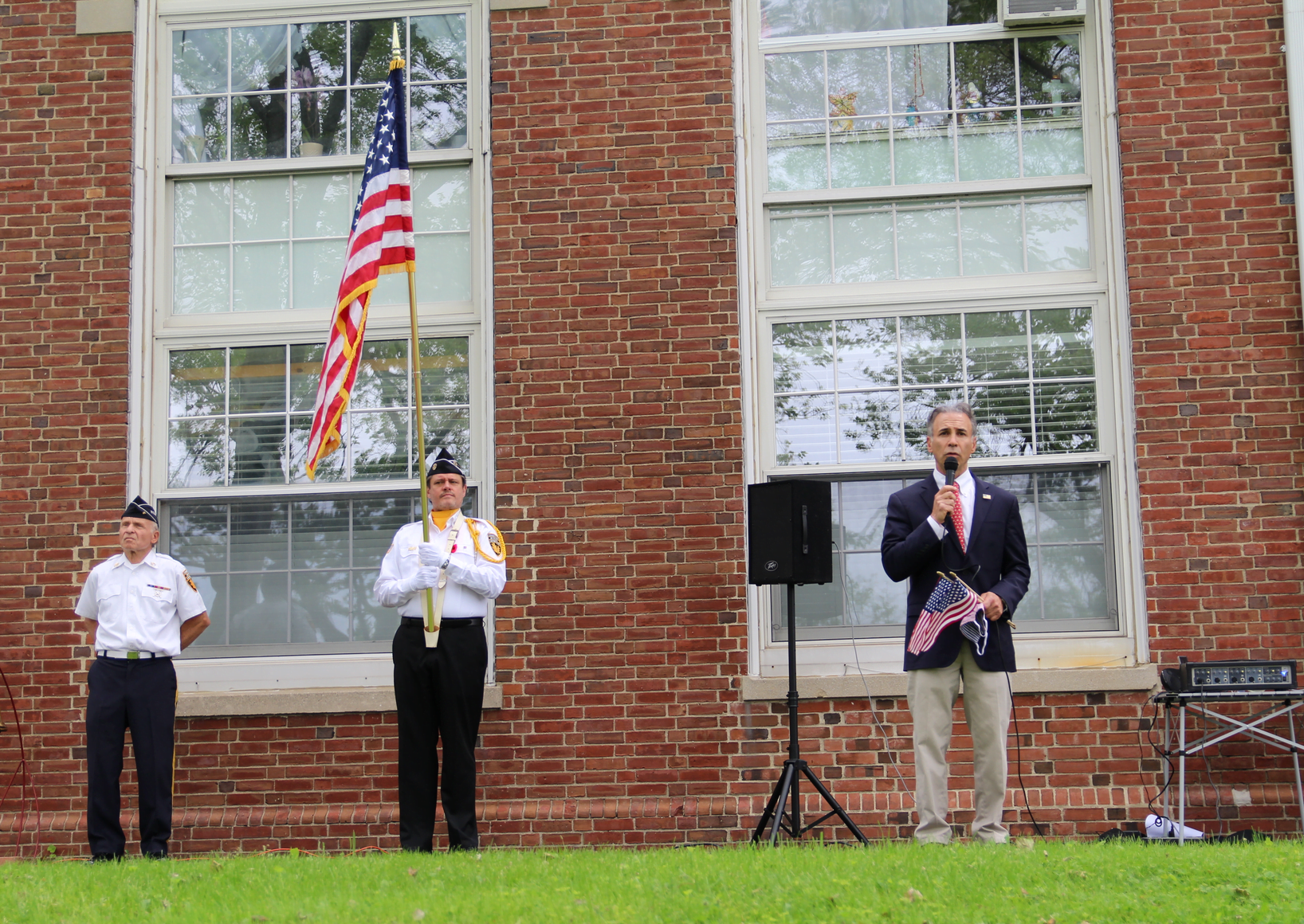 Greenwich first Selectman Fred Camillo delivered remarks at the former Byram School on Memorial Day. May 25, 2020 Photo: Leslie Yager