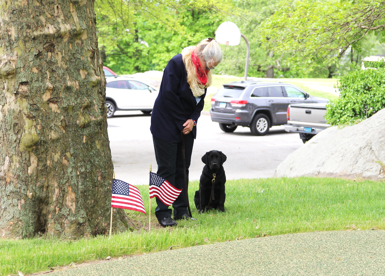 Lynn Marie Giacomo at the Memorial Day ceremony at the former Byram School. May 25, 2020 Photo: Leslie Yager