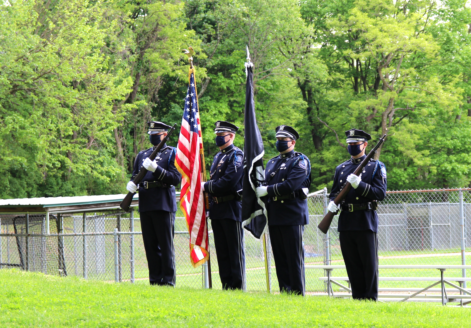 Greenwich Police Honor Guard at the Memorial Day ceremony at the former Byram School. May 25, 2020
