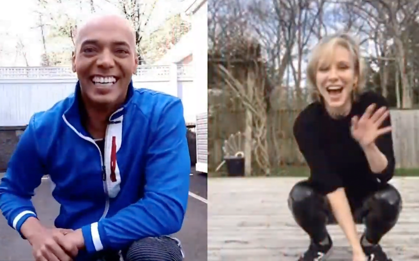 Billy Blanks Jr. greets Charlotte d'Amboise, star of Chicago, Cats and A Chorus Line, during the Spring for Abilis Virtual Sing & Dance Party. The two danced live together in their backyards during the event.
