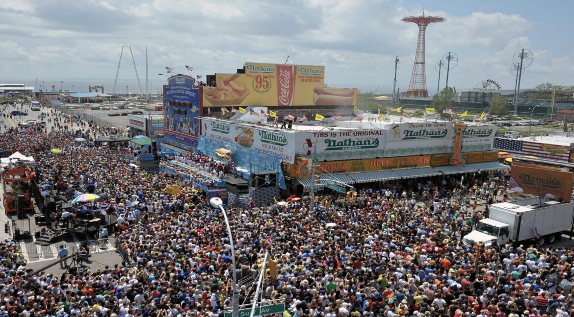 Nathan’s Famous International Fourth of July Hot Dog Eating Contest takes place in Coney Island